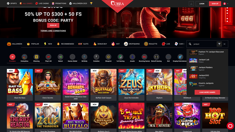 Cobra Casino Jackpot Desktop