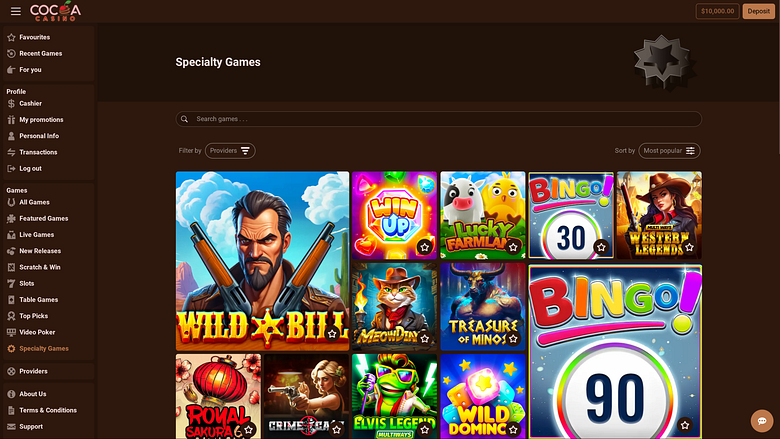 Jeux spécialisés de bureau du casino Cocoa