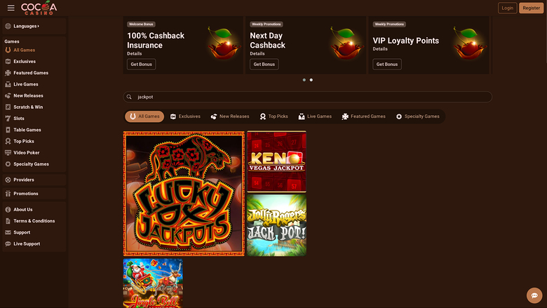 Jackpots du casino Cocoa sur ordinateur