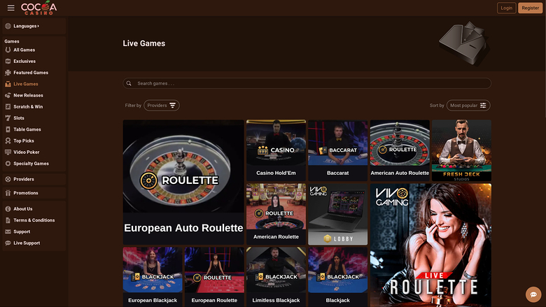 Croupier en direct du casino Cocoa sur ordinateur