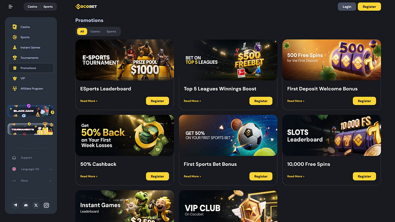 Cocobet Casino Desktop Promotions