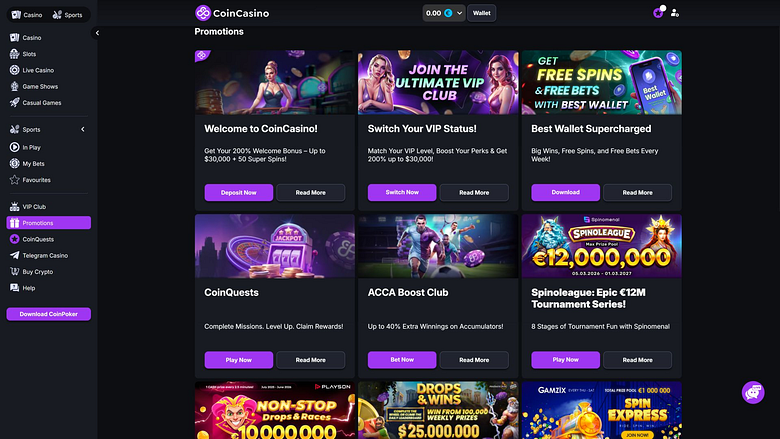 Promotions CoinCasino pour ordinateur