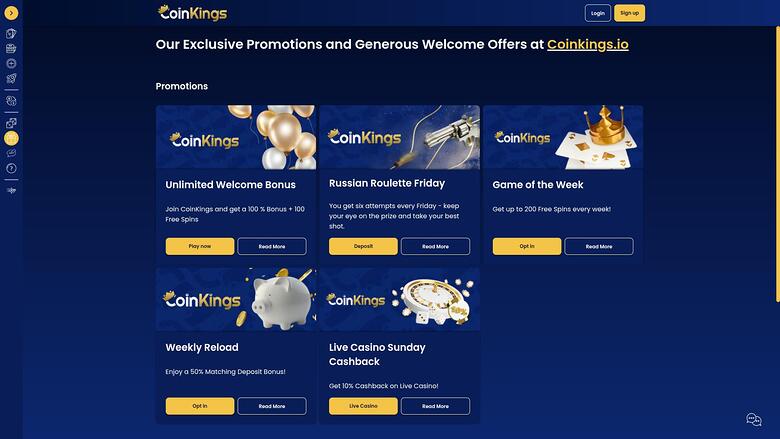 Coinkings Casino Aktionen Desktop
