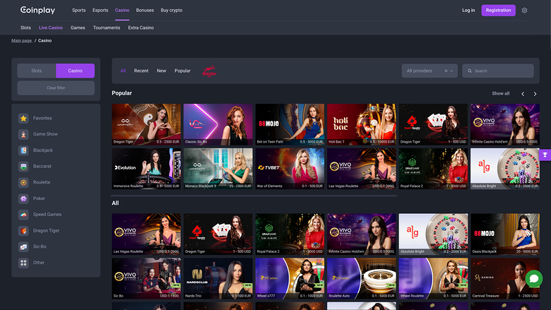 Croupier en direct du casino Coinplay sur ordinateur