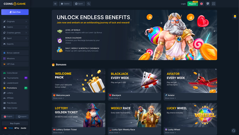 Promotions du casino Coins Game sur ordinateur