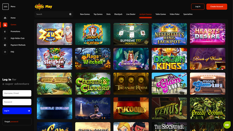 Jackpots du casino ComicPlay sur ordinateur