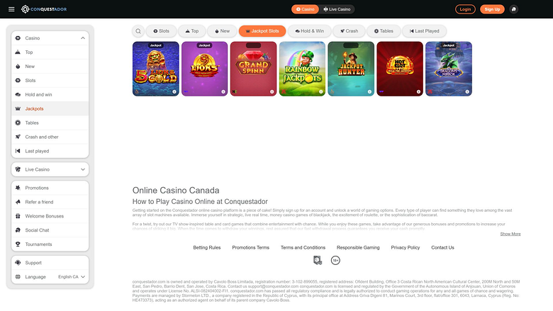 Jackpot de l'image de bureau du casino Conquestador