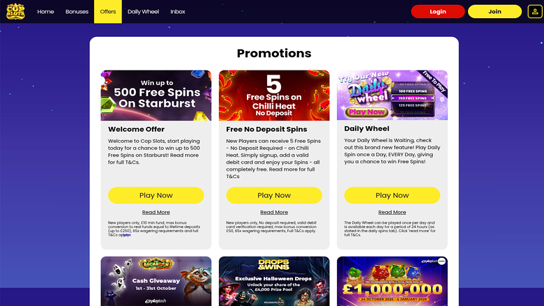 Promotions du Casino Cop Slots Bureau