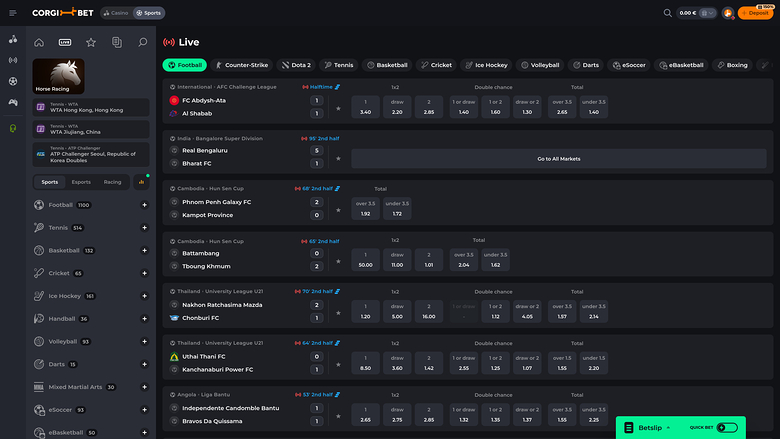Corgibet Casino Live-Sport Desktop
