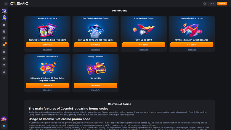 Promotions du Casino Cosmicslot Bureau