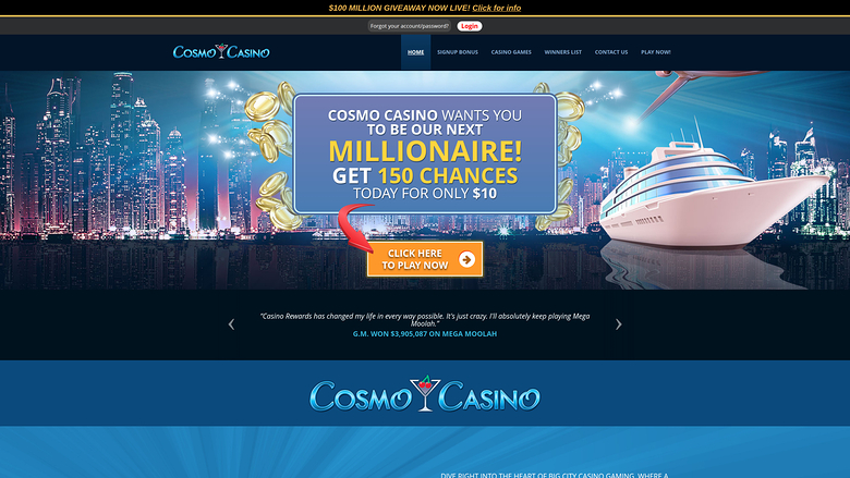 Page d’accueil de Cosmo Casino Bureau