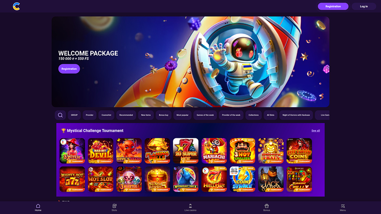 Page d’accueil de Cosmolot Casino Bureau