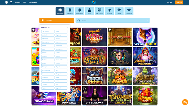 Desarrolladores de Juegos de Craze Play Casino Escritorio