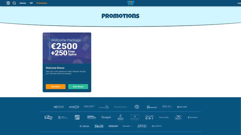 Promociones de Craze Play Casino Escritorio