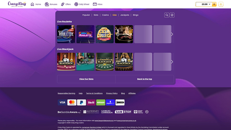 Image de bureau du casino Crazy King avec croupier en direct