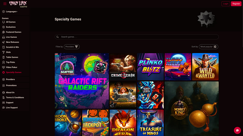 Jeux spécialisés de bureau du casino Crazy Luck
