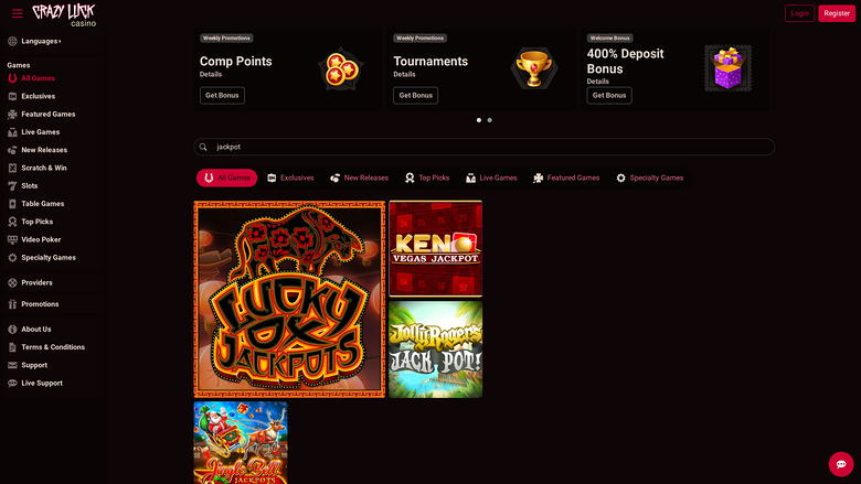 Jackpot de Crazy Luck Casino Bureau