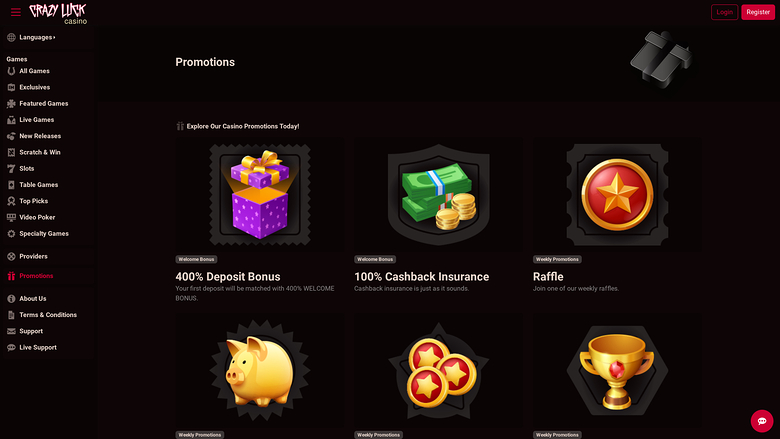 Promotions de Crazy Luck Casino Bureau