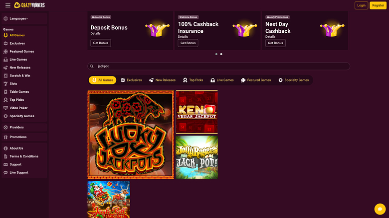 Jackpot de Crazy Winners Casino Bureau