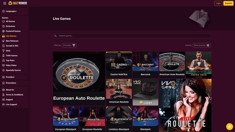 Croupier en Direct de Crazy Winners Casino Bureau