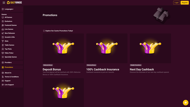 Promotions de Crazy Winners Casino Bureau