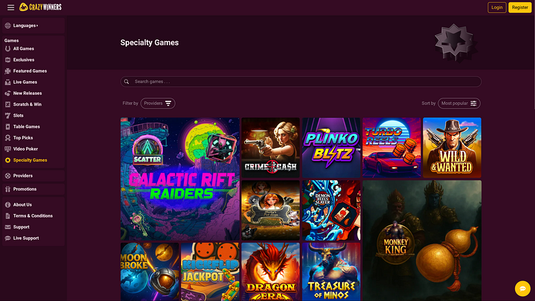 Crazy Winners Casino Desktop Specialty Games