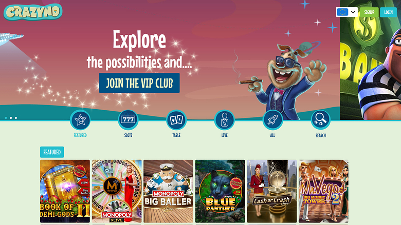 Page d’accueil de Crazyno Casino Bureau