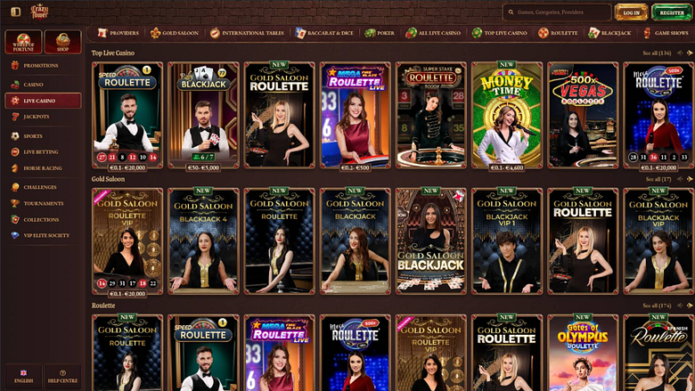 Скриншот страницы Crazy Tower Casino в режиме реального времени