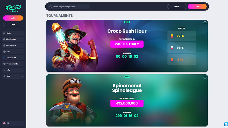 Турниры по казино Crocoslots на компьютере