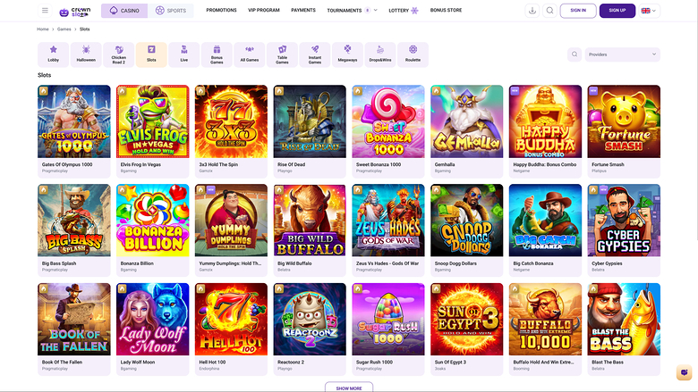 Juegos de Crown Slots Casino Escritorio