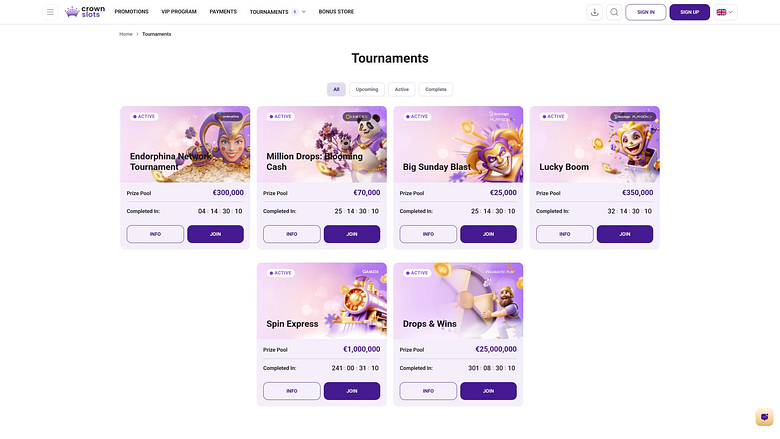 Torneos de escritorio del casino Crown Slots