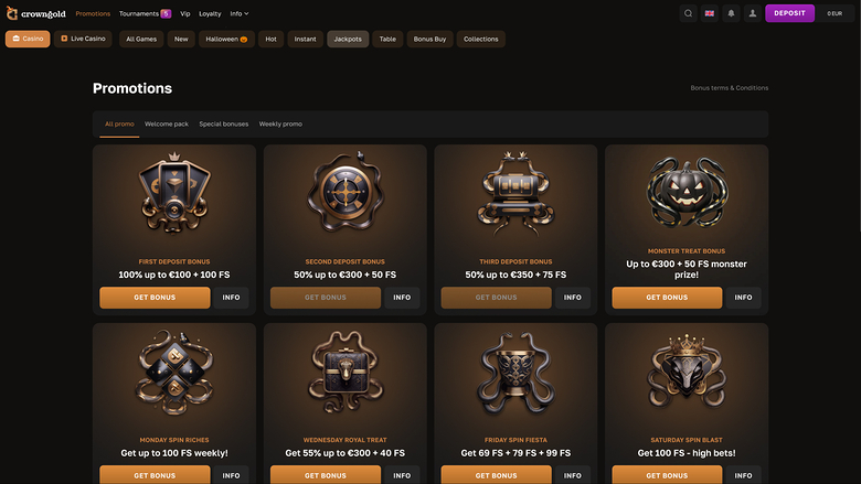 Crowngold Casino Promotions Desktop