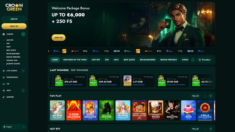 CrownGreen Casino Desktop Homepage