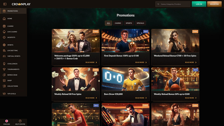 Акции казино Crownplay для настольных компьютеров