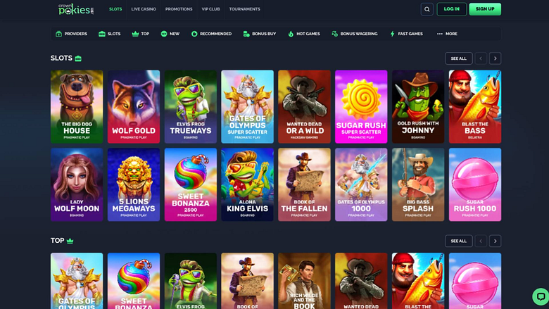 Screenshot della pagina dei giochi del casinò CrownPokies