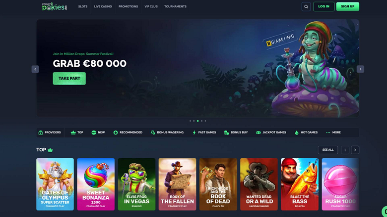 Screenshot della homepage di CrownPokies Casino