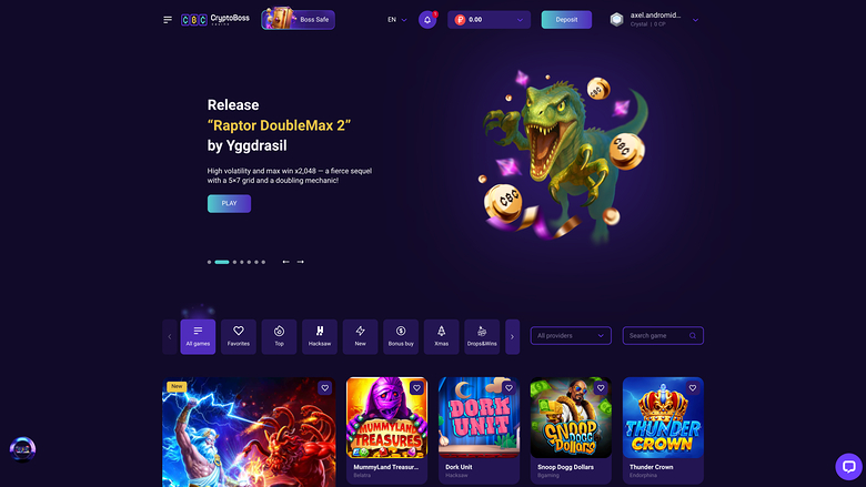Cryptoboss Casino Desktop-Startseite