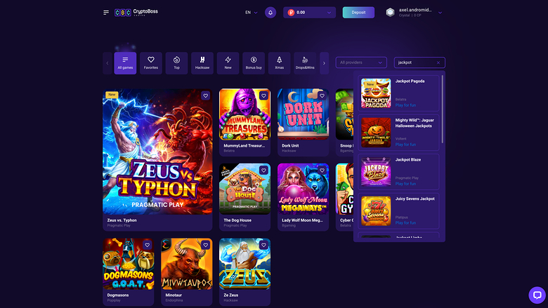 Cryptoboss Casino Desktop Jackpot