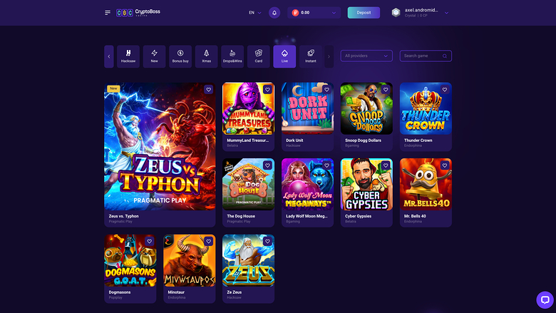 Cryptoboss Casino Desktop Live-Dealer