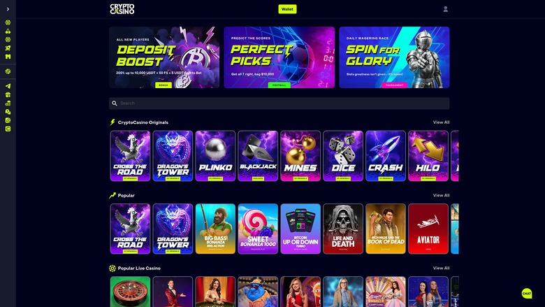 Page d'accueil de Cryptocasino.com sur ordinateur