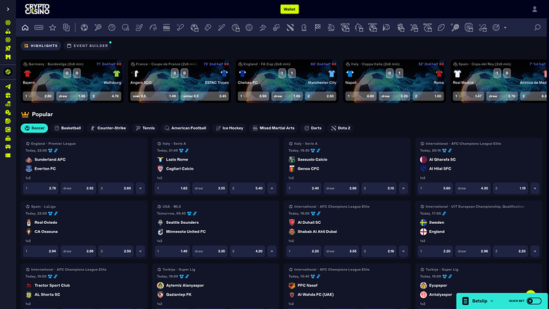 Sports en direct de Cryptocasino.com sur ordinateur