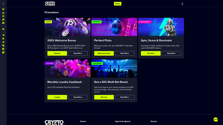 Promotions de Cryptocasino.com sur ordinateur