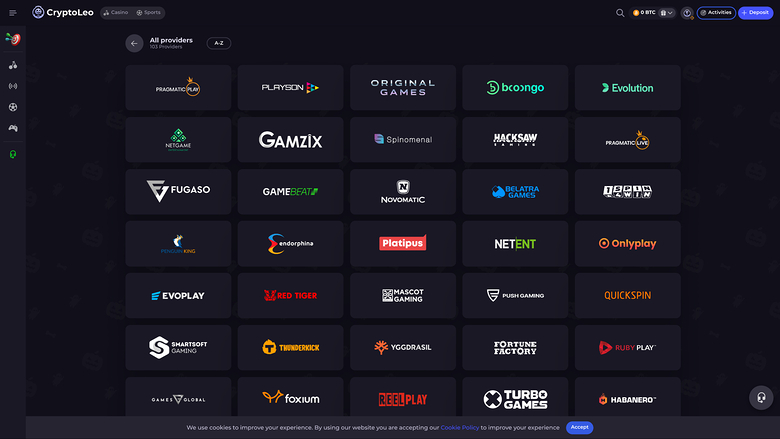 Développeurs de jeux de CryptoLeo Casino sur ordinateur