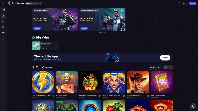 Page d’accueil de CryptoLeo Casino sur ordinateur
