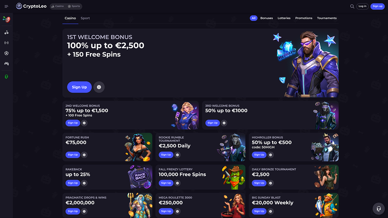 Promotions de CryptoLeo Casino sur ordinateur