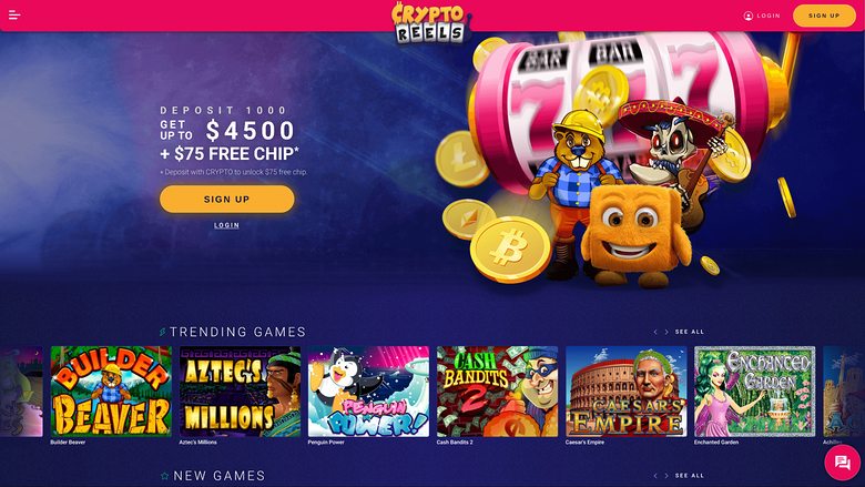 Pagina iniziale di CryptoReels su desktop