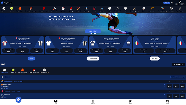 CryptoRoyal Casino Live Sports Desktop