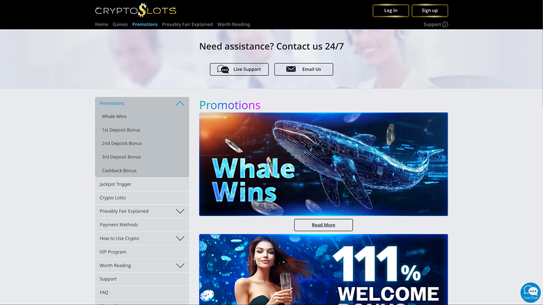 CryptoSlots Casino Promotions Desktop