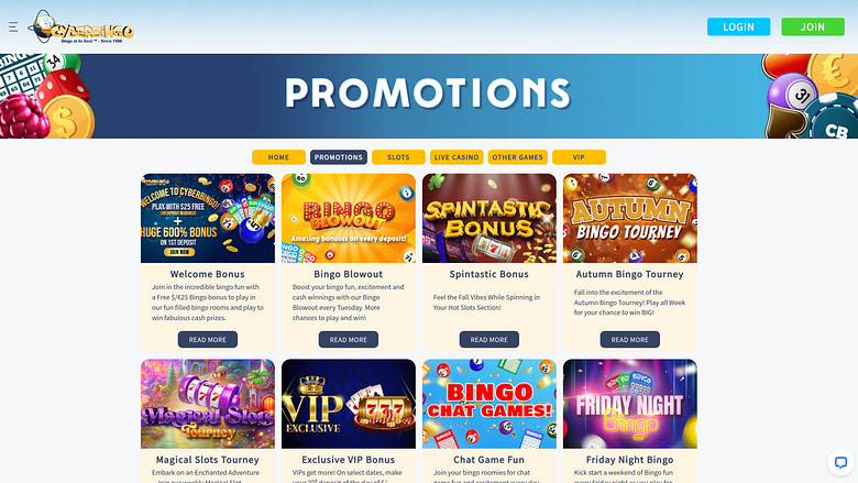 CyberBingo Casino Promotions Desktop