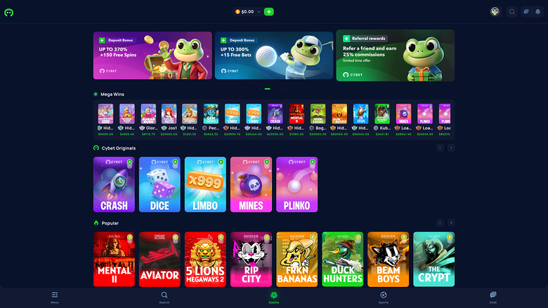 Cybet Casino Homepage Desktop